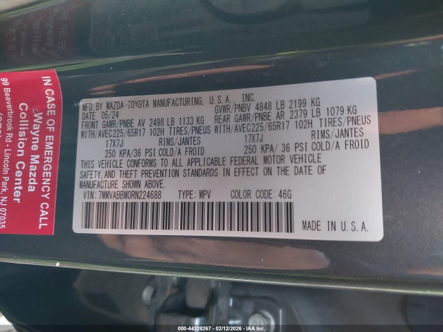 44328267 :رقم المزاد ، 7MMVABBM0RN224688 vin ، 2024 Mazda Cx-50 2.5 S Preferred مزاد بيع