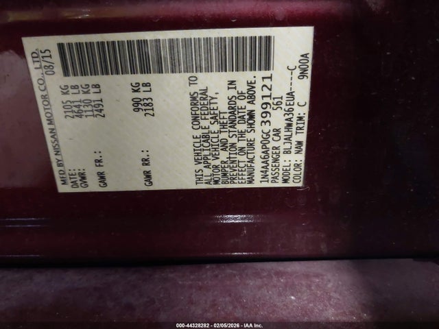 1N4AA6AP0GC399121 Nissan Maxima 3.5 Platinum