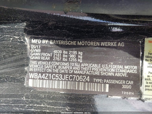 2018 Bmw 430i მანქანა იყიდება აუქციონზე, vin: WBA4Z1C54JEC60037, აუქციონის ნომერი: 44328284
