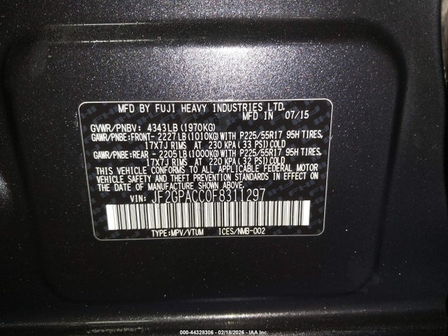 Продажа на аукционе авто 2015 Subaru Xv Crosstrek 2.0i Premium, vin: JF2GPACC0F8311297, номер лота: 44328306
