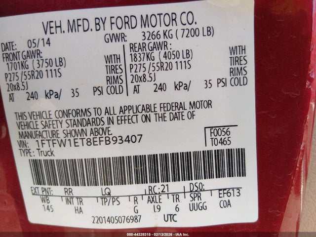 Ford F-150 Lariat 2014 1FTFW1ET8EFB93407 Image 17