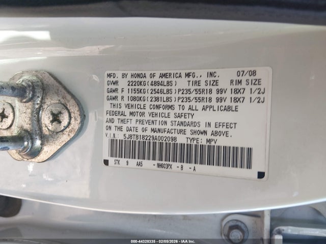 2009 Acura Rdx მანქანა იყიდება აუქციონზე, vin: 5J8TB18229A002098, აუქციონის ნომერი: 44328335