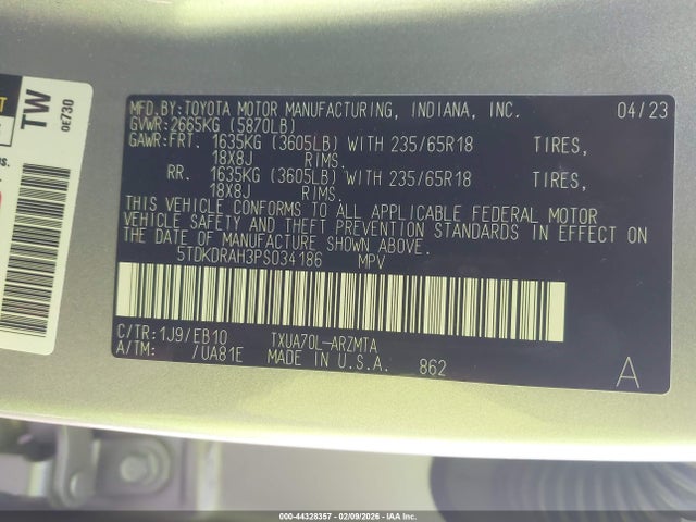 Toyota Highlander Xle 2023 5TDKDRAH3PS034186 Image 9