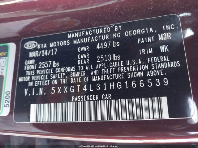 5XXGT4L31HG166539 KIA Optima Lx