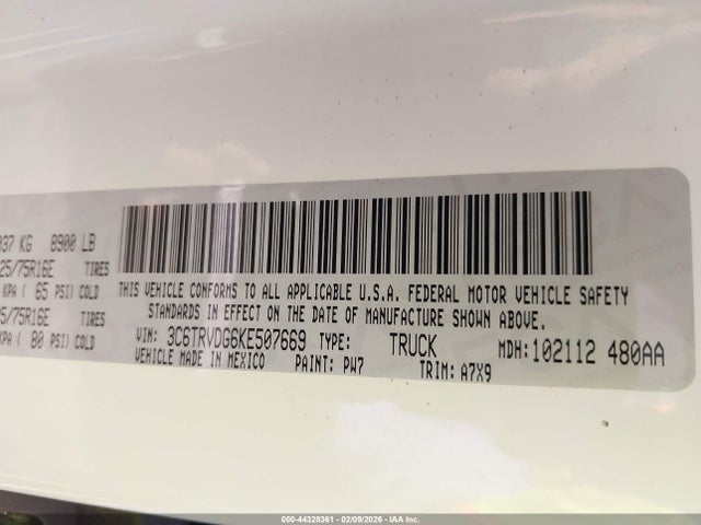 3C6TRVDG6KE507669 RAM Promaster 2500 High Roof 159 Wb
