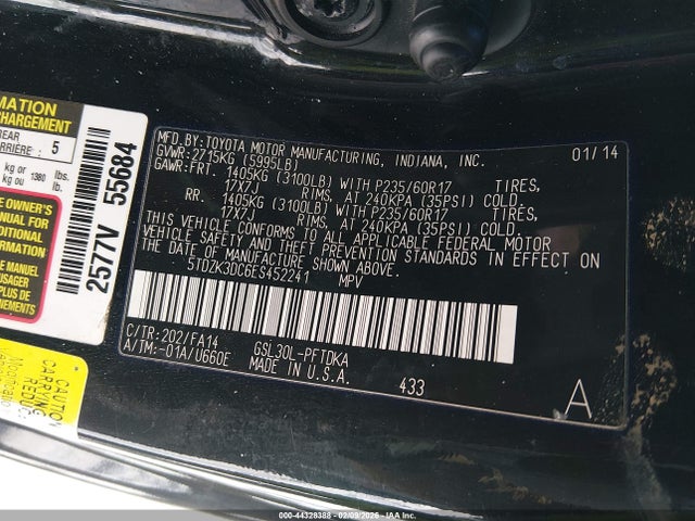 5TDZK3DC6ES452241 Toyota Sienna L V6 7 Passenger