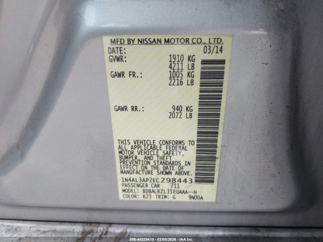 1N4AL3AP2EC298443 Nissan Altima 2.5 S