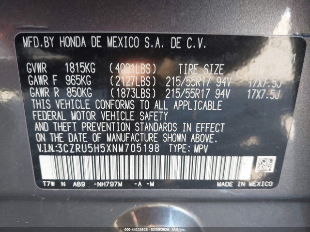 2022 HONDA HR-V 3CZRU5H5XNM705198 Photo 8