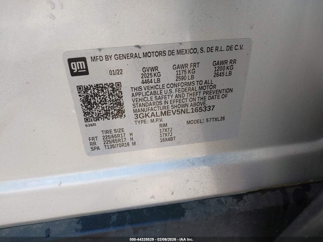 Aukcja sprzedaży 2022 Gmc Terrain Fwd Sle, vin: 3GKALMEV5NL165337, numer aukcji: 44328529