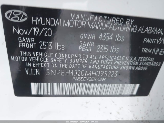 Aukcja sprzedaży 2021 Hyundai Sonata Limited, vin: 5NPEH4J20MH095223, numer aukcji: 44328534