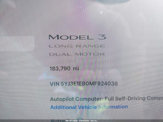 Продаж на аукціоні авто 2021 Tesla Model 3 Long Range Dual Motor All-wheel Drive, vin: 5YJ3E1EB0MF924038, номер лоту: 44328535