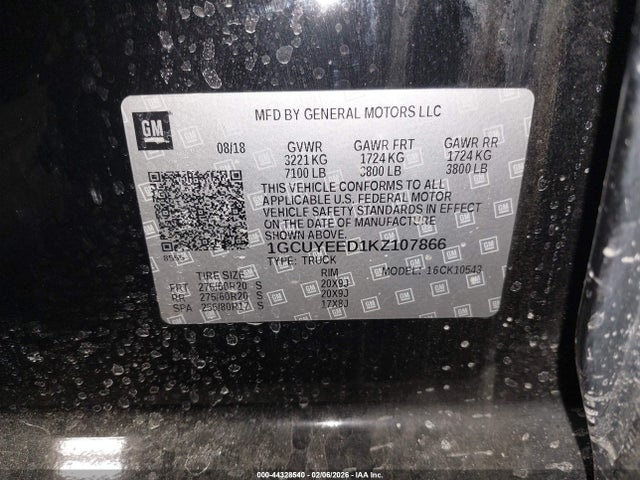 2019 Chevrolet Silverado 1500 Rst მანქანა იყიდება აუქციონზე, vin: 1GCUYEED1KZ107866, აუქციონის ნომერი: 44328540