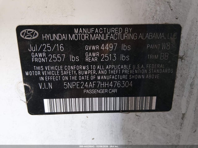 5NPE24AF7HH476304 Hyundai SONATA SE