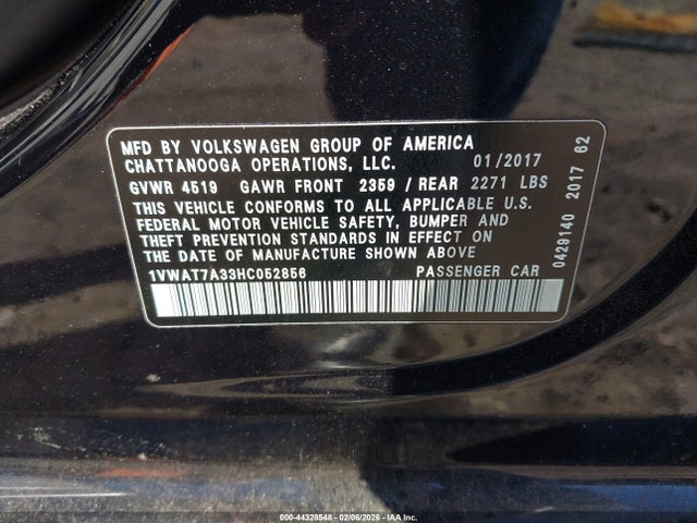 44328548 :رقم المزاد ، 1VWAT7A33HC052856 vin ، 2017 Volkswagen Passat 1.8t S مزاد بيع