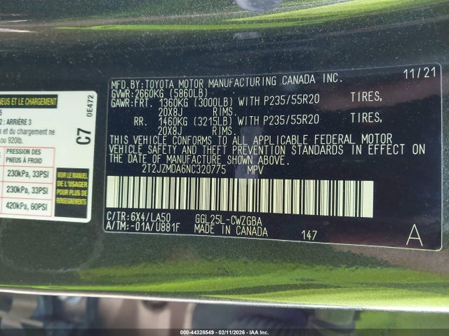 44328549 :رقم المزاد ، 2T2JZMDA6NC320775 vin ، 2022 Lexus Rx 350 مزاد بيع