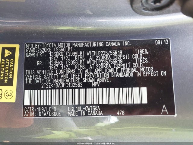 44328568 :رقم المزاد ، 2T2ZK1BA3EC132563 vin ، 2014 Lexus Rx 350 مزاد بيع