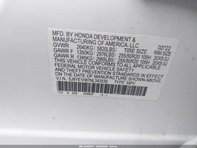 Продаж на аукціоні авто 2022 Acura Mdx Advance Package, vin: 5J8YE1H87NL043536, номер лоту: 44328573