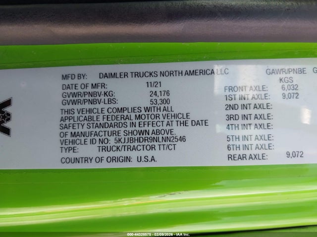 2022 Western Star 5700 Xe Set Back Axle W/sleeper მანქანა იყიდება აუქციონზე, vin: 5KJJBHDR9NLNN2546, აუქციონის ნომერი: 44328575