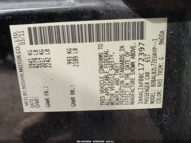 2011 NISSAN ALTIMA 1N4AL2AP8BC172397 Photo 8