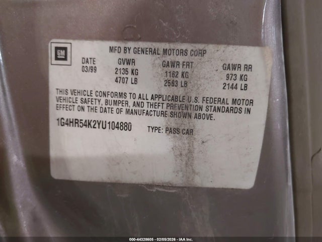 Aukcja sprzedaży 2000 Buick Lesabre Limited, vin: 1G4HR54K2YU104880, numer aukcji: 44328605