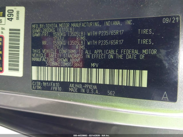Toyota SIENNA LE 2021 5TDBRKEC0MS073840 Image 9