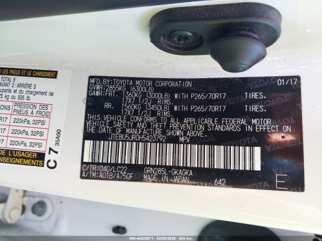 JTEBU5JR0H5423792 Toyota 4runner Trd Off Road Premium
