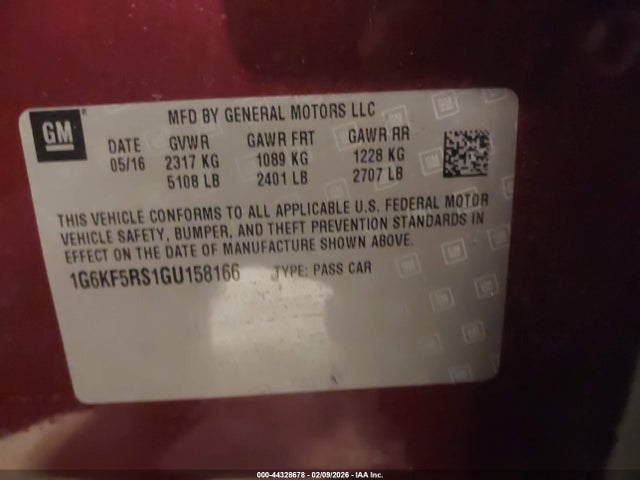 Aukcja sprzedaży 2016 Cadillac Ct6 Premium Luxury, vin: 1G6KF5RS1GU158166, numer aukcji: 44328678