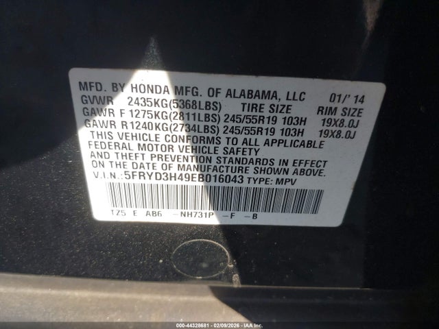 44328681 :رقم المزاد ، 5FRYD3H49EB016043 vin ، 2014 Acura Mdx Technology Package مزاد بيع