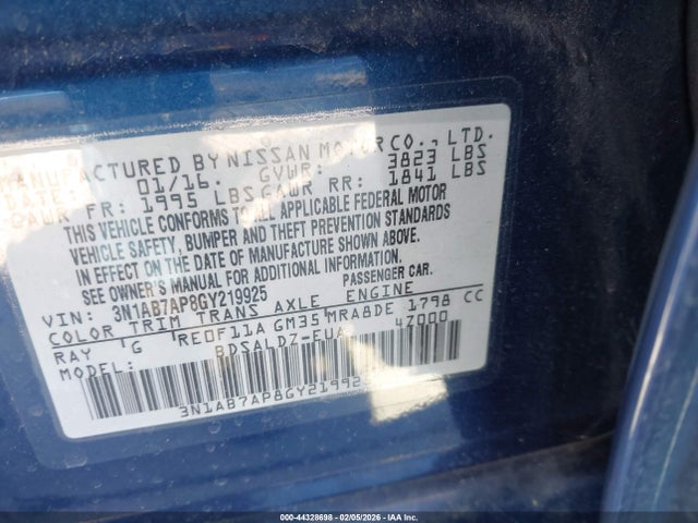 3N1AB7AP8GY219925 Nissan SENTRA SV