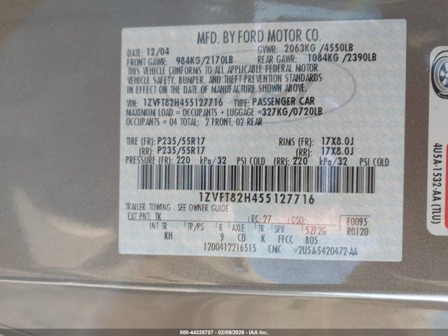 2005 FORD MUSTANG 1ZVFT82H455127716 Photo 8