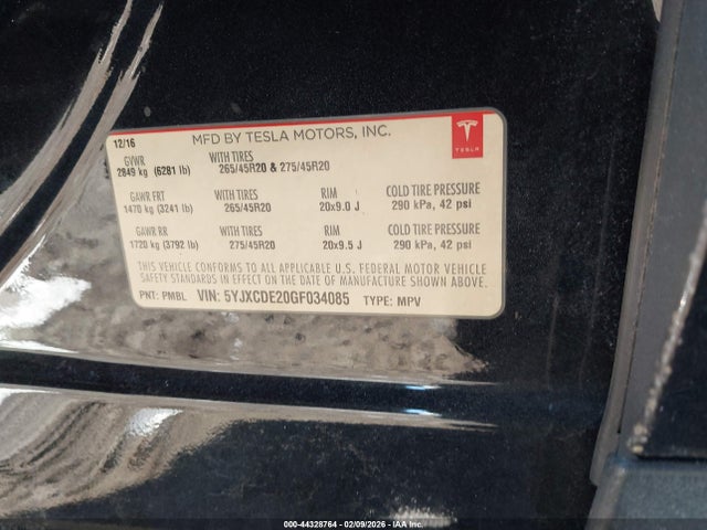 2016 TESLA MODEL X 5YJXCDE20GF034085 Photo 8