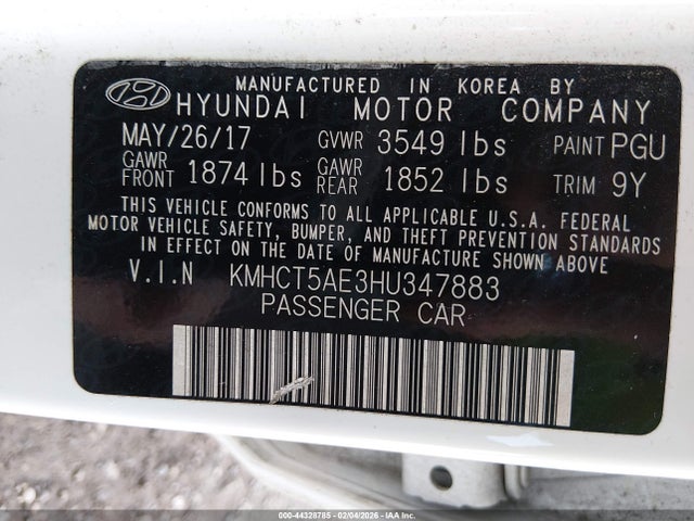 KMHCT5AE3HU347883 Hyundai ACCENT SE