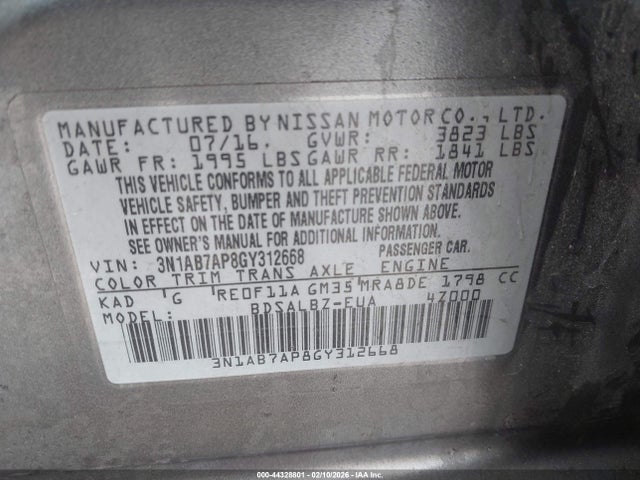 3N1AB7AP8GY312668 Nissan SENTRA S