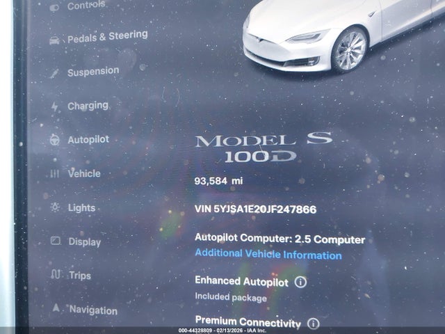 2018 Tesla Model S მანქანა იყიდება აუქციონზე, vin: 5YJSA1E20JF247866, აუქციონის ნომერი: 44328809