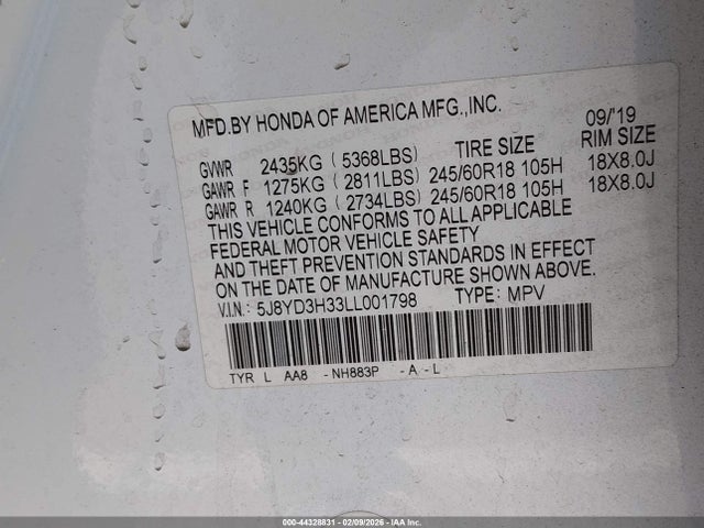 Продажа на аукционе авто 2020 Acura Mdx Standard, vin: 5J8YD3H33LL001798, номер лота: 44328831