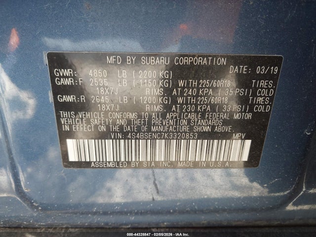 4S4BSENC7K3320853 Subaru Outback 3.6r Limited