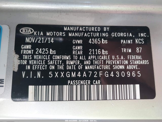KIA Optima Lx 2015 5XXGM4A72FG430965 Image 9