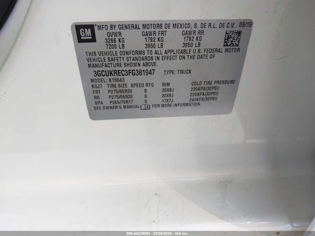 3GCUKREC3FG381947 Chevrolet Silverado 1500 2lt