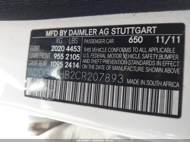 Aukcja sprzedaży 2012 Mercedes-benz C 250 Sport, vin: WDDGF4HB2CR207893, numer aukcji: 44328917