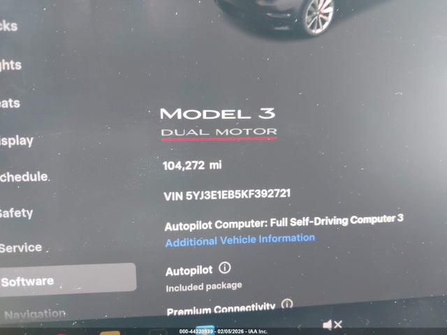 5YJ3E1EB5KF392721 Tesla Model 3 Long Range/performance