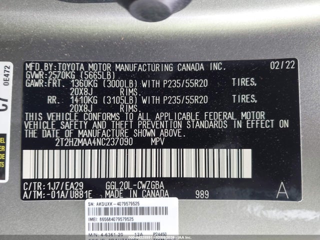 Aukcja sprzedaży 2022 Lexus Rx 350, vin: 2T2HZMAA4NC237090, numer aukcji: 44328991