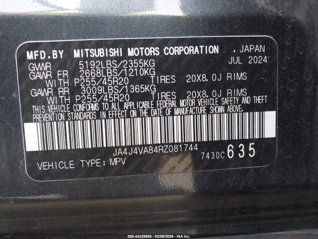 2024 MITSUBISHI OUTLANDER JA4J4VA84RZ081744 Photo 8