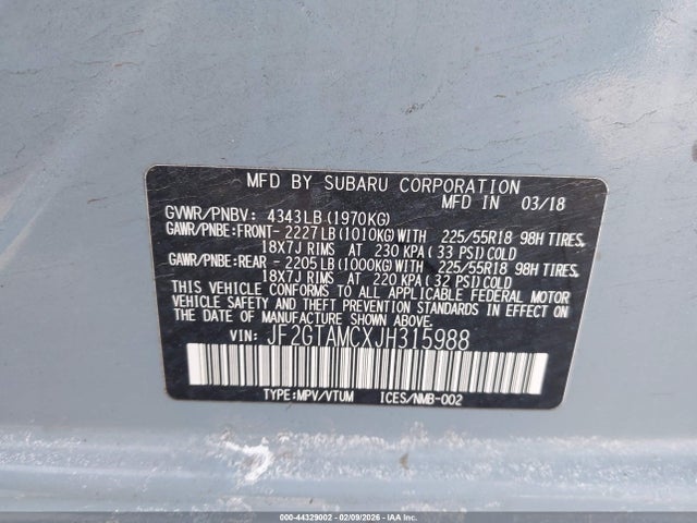 Aukcja sprzedaży 2018 Subaru Crosstrek 2.0i Limited, vin: JF2GTAMCXJH315988, numer aukcji: 44329002