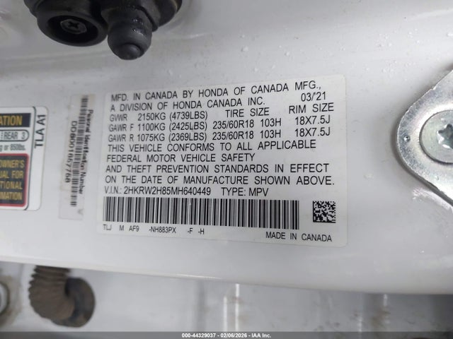 2HKRW2H85MH640449 Honda Cr-v Awd Ex-l