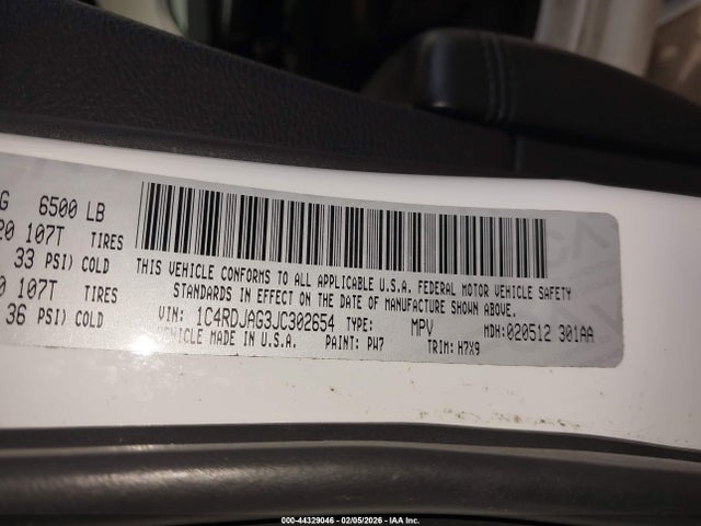 1C4RDJAG3JC302654 Dodge Durango Sxt Awd