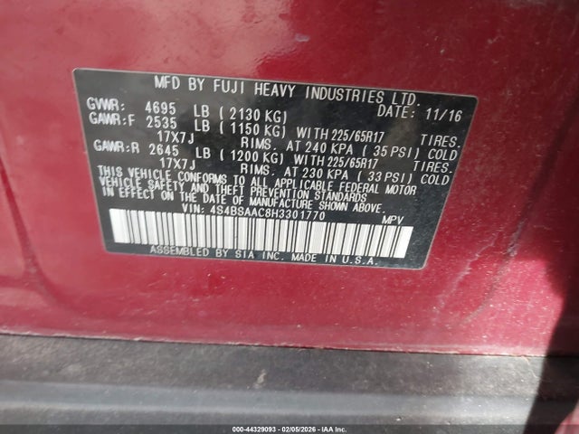 Subaru Outback 2.5i 2017 4S4BSAAC8H3301770 Image 9