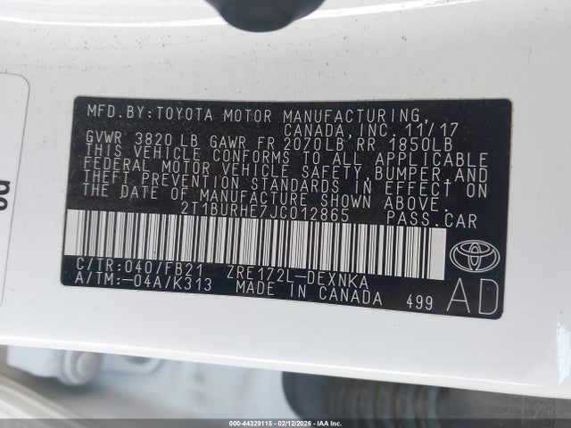 Toyota COROLLA LE 2018 2T1BURHE7JC012865 Image 9
