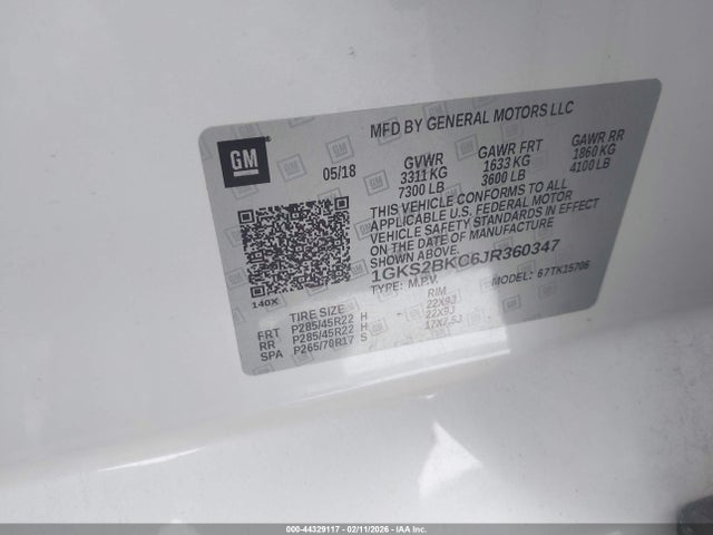 Aukcja sprzedaży 2018 Gmc Yukon Slt, vin: 1GKS2BKC6JR360347, numer aukcji: 44329117