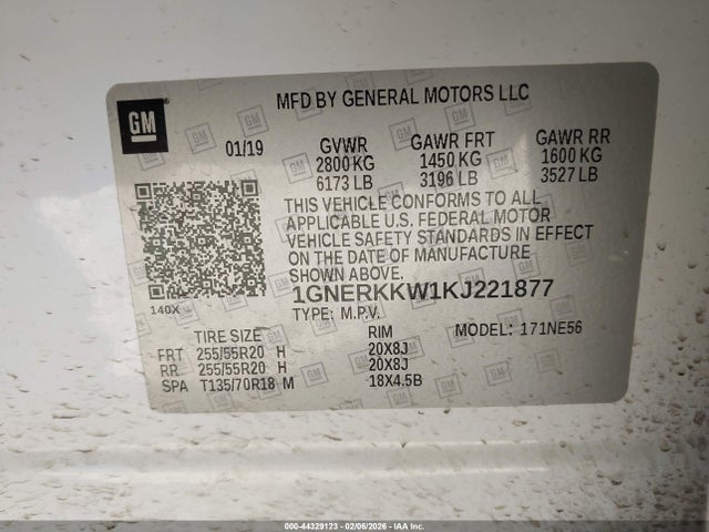 1GNERKKW1KJ221877 Chevrolet Traverse Premier