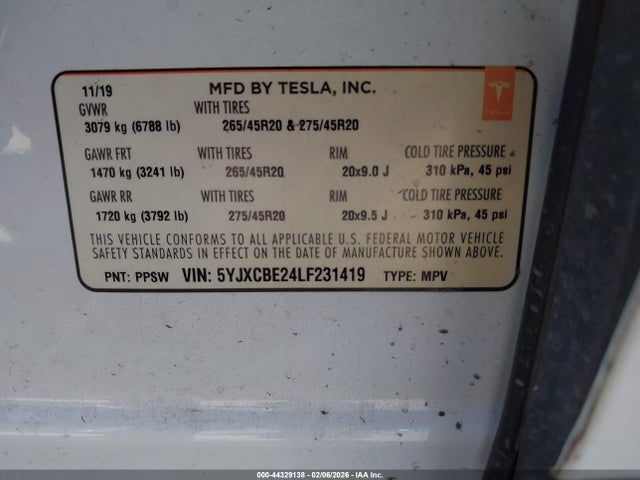 2020 TESLA MODEL X 5YJXCBE24LF231419 Photo 8